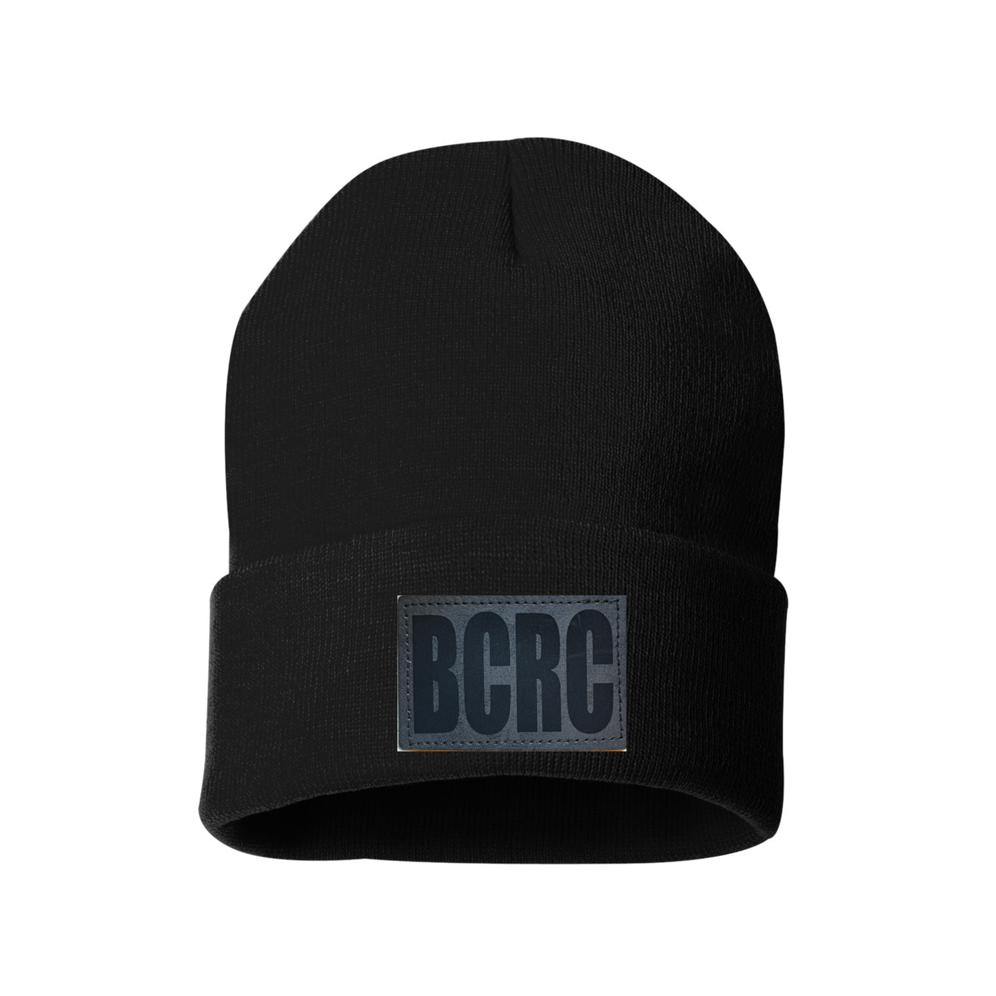 Grey / Black Engraved Patch on Black Beanie