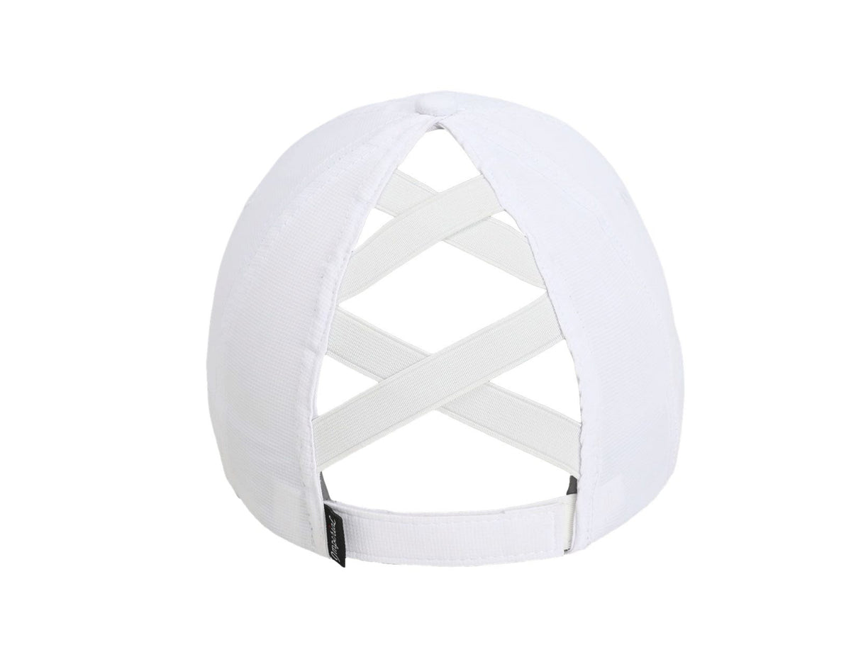 White DriFit Ladies Ponytail Hat w/ Black Logo