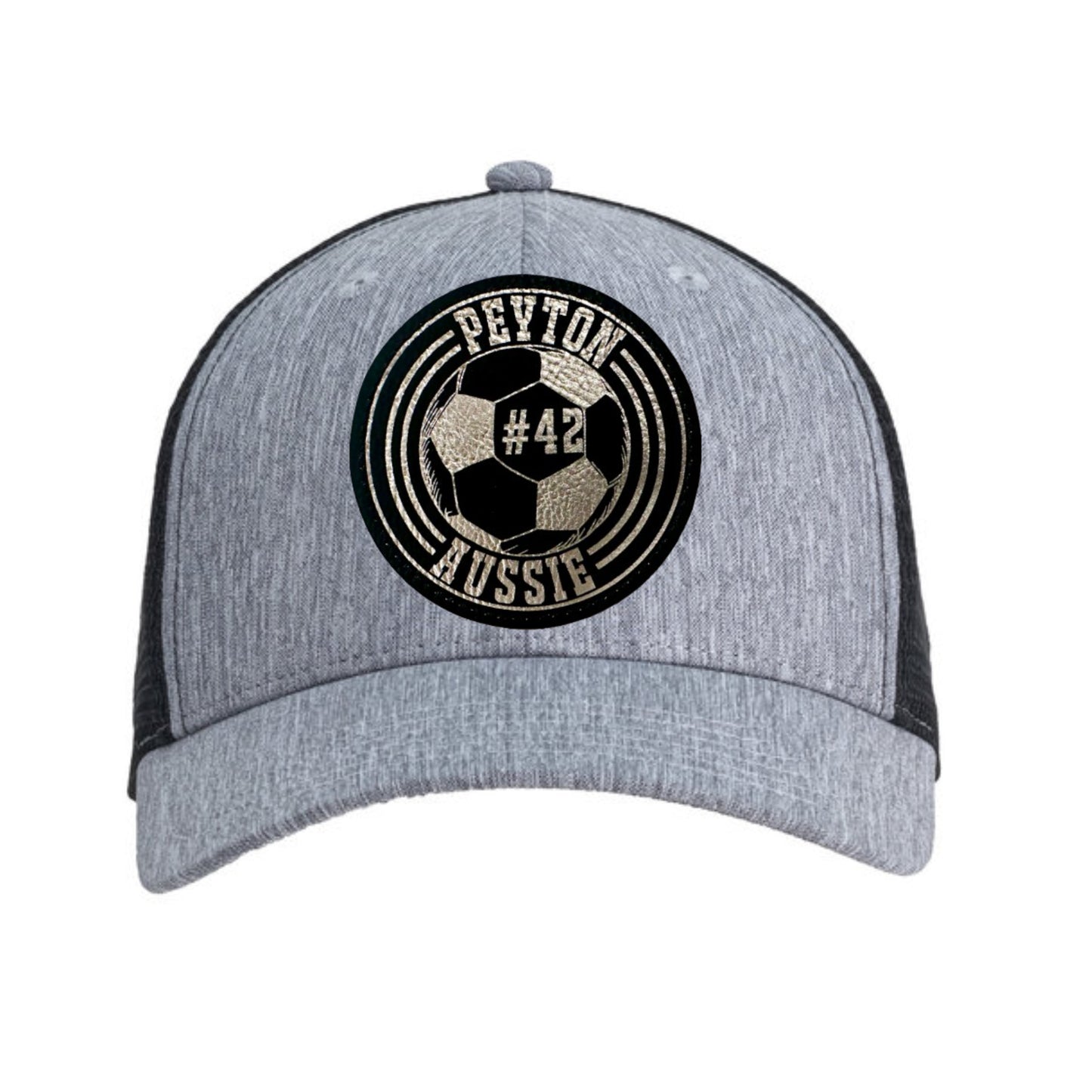 Aussie Black w/ Silver Laser Engraving Soccer Ball Personalized Ponytail Hat