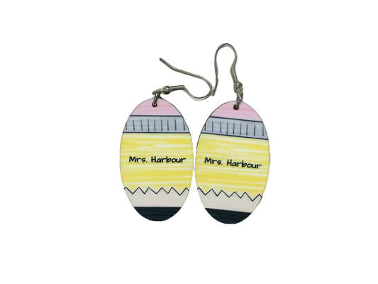 Teacher Pencil Dangle Earrings Personalized