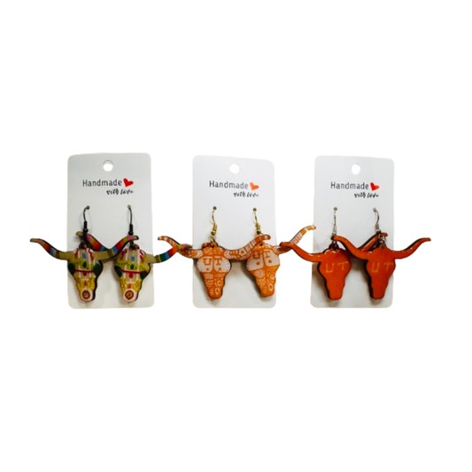 UT Longhorn Hand Painted Wood Earrings