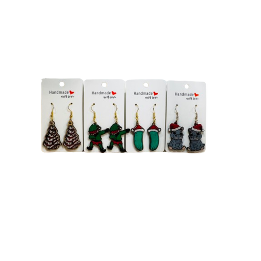 Christmas Hand Painted Wood Earrings