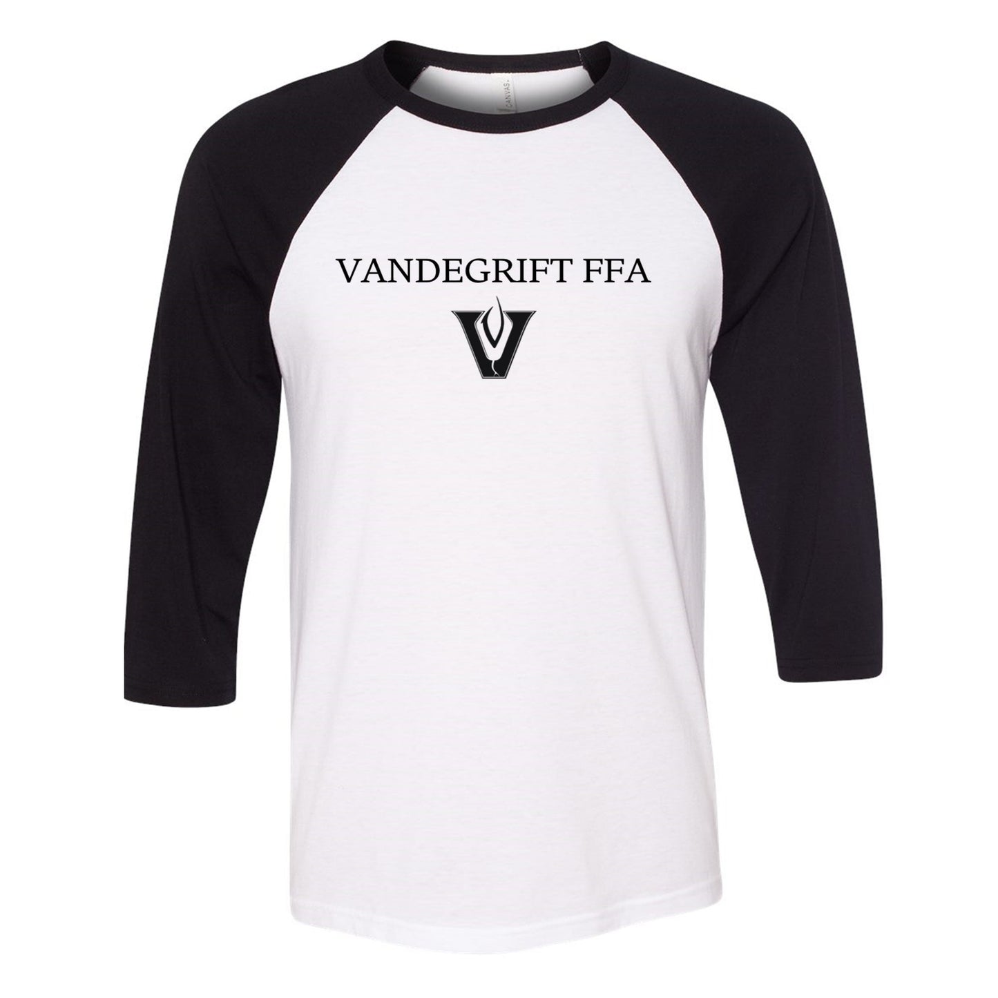 Black & White w/ Black Logo Three Quarter Sleeve Baseball Tee - T-Shirt