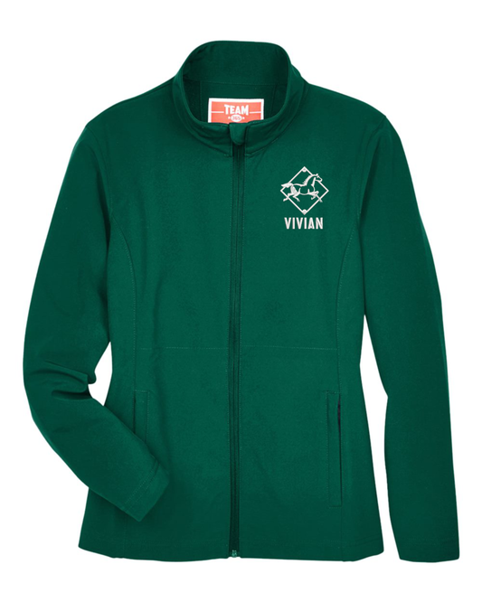 Women's Green Soft Shell Jacket w/ White Embroidery