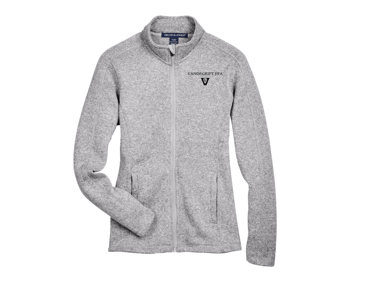 Devon & Jones Women's Grey Heather Bristol Full-Zip Sweater Fleece Jacket w/Black Embroidery Logo