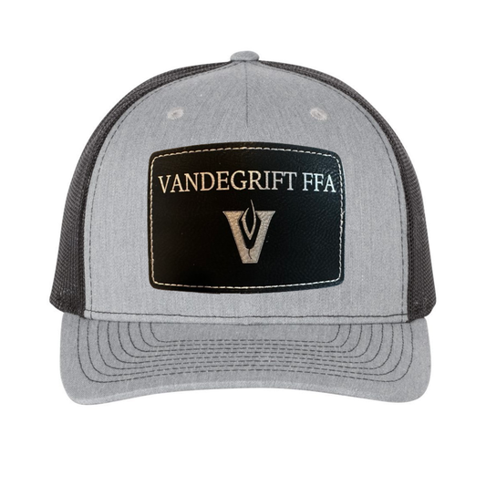Black/Silver Laser Engraved Patch on Heather Grey/Black Trucker Hat