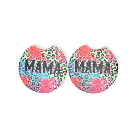 MAMA Bright Leopard Car Coasters - Neoprene