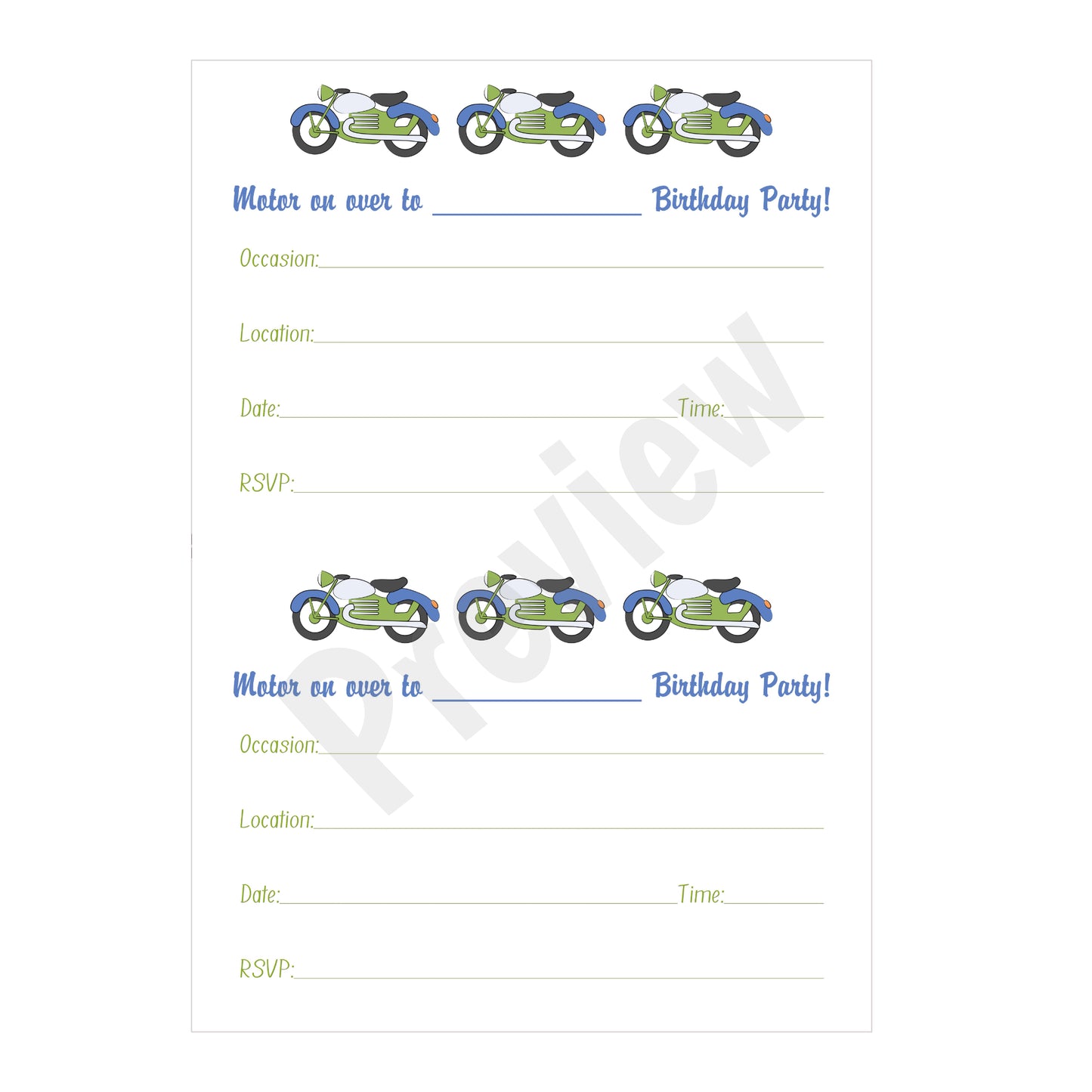 Motorcycle Birthday Invitation - Download