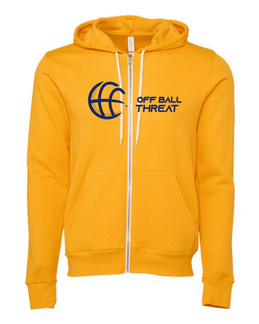 Gold w/ Navy Logo Sponge Fleece - Full Zip Hoodie