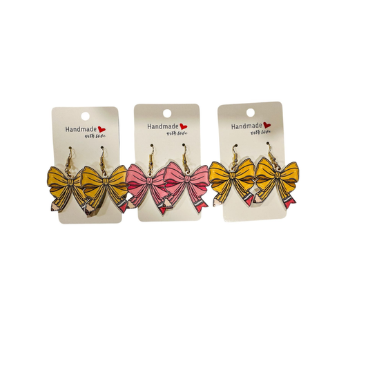 Pencil Bow Dangle Earrings