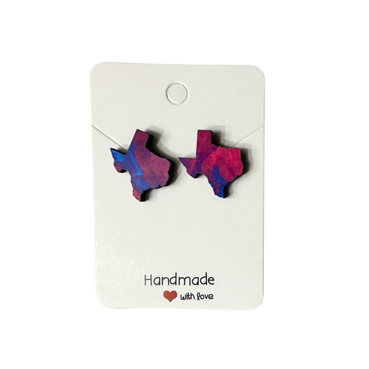 Texas Pink & Blue Marble Stud Earrings