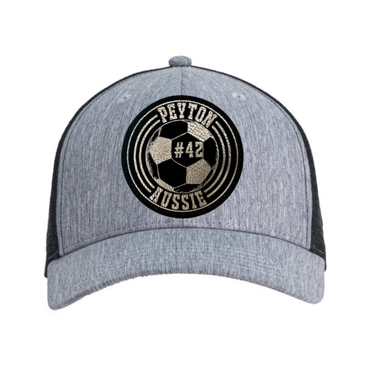 Aussie Black w/ Silver Laser Engraving Soccer Ball Personalized Ponytail Hat