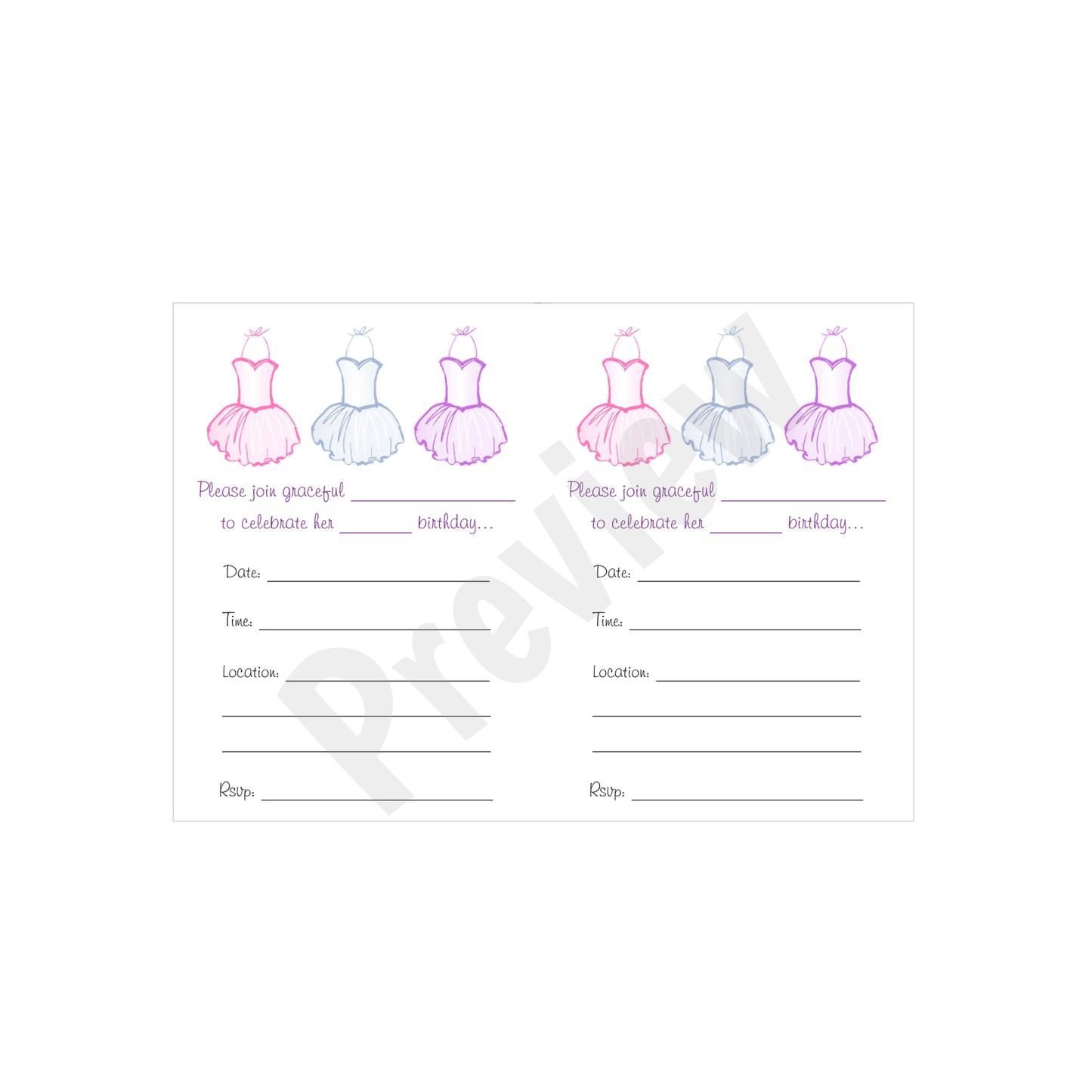 Ballet Tutu Birthday Invitation - Download