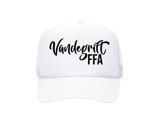 White Foam Trucker Hat w/ Black Puff Script