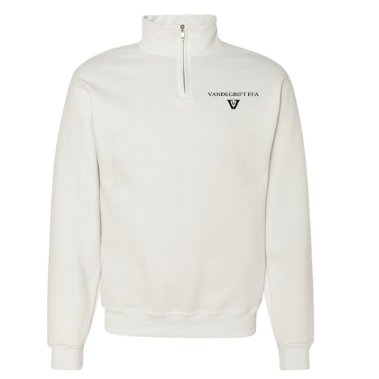 White w/ Black Embroidery Logo Cadet Collar Quarter-Zip Sweatshirt